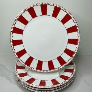 4 Grace Teaware Dinner Plates10.5” Red and White Stripe New